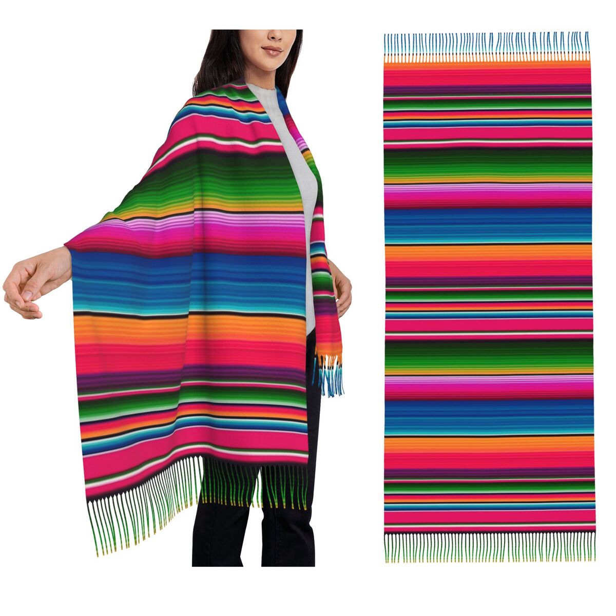 Cobertor mexicano listrado fie - Woven Scarf Blanket avaliação e preço